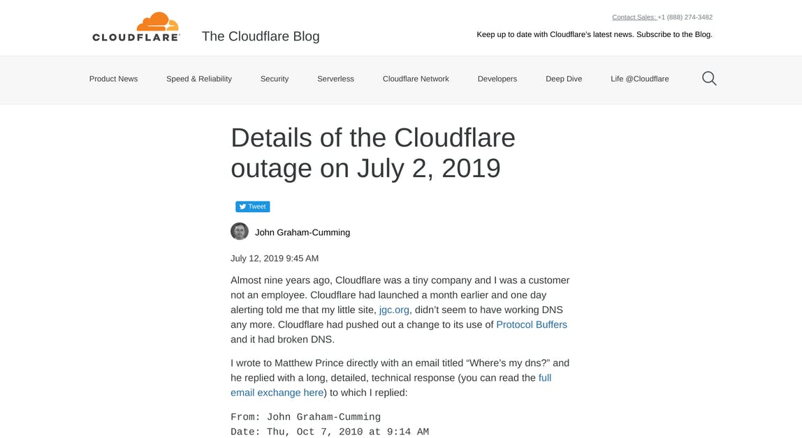 Details of the Cloudflare outage on July 2, 2019