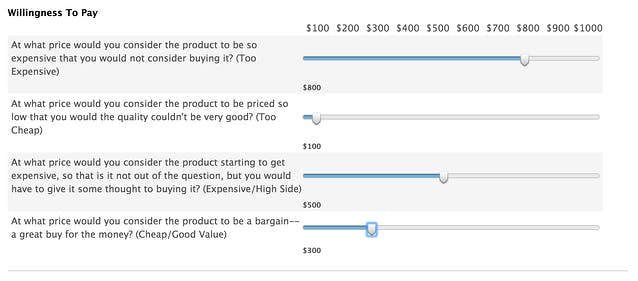 Willingness to pay question example with slider