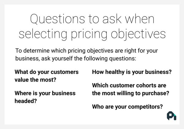 Ask yourself these questions to choose the best pricing objectives for your business.
